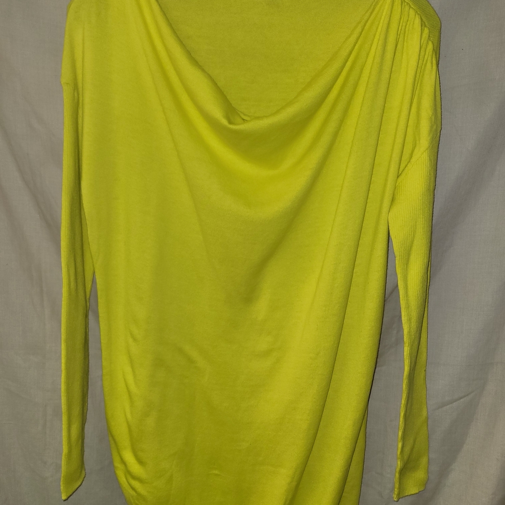 Daniel Cremieux Neon Yellow Long Sleeve Drape Neck Top
